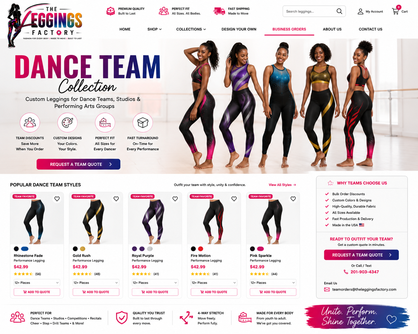 Dance team orders